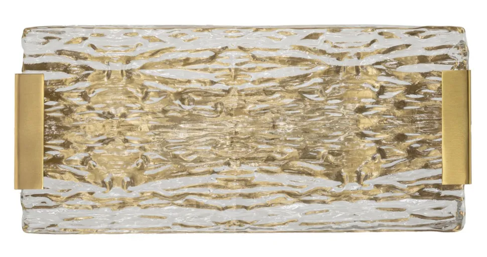 Applique murale rectangulaire dorée métal et verre avec relief