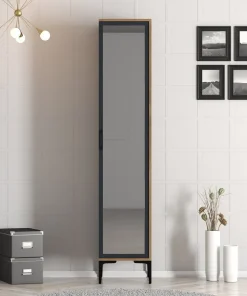 Armoire avec miroir style industriel Akoy L40cm Bois foncé et Anthracite