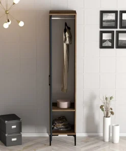 Armoire avec miroir style industriel Akoy L40cm Bois foncé et Anthracite