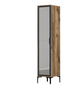 Armoire avec miroir style industriel Akoy L40cm Bois foncé et Anthracite