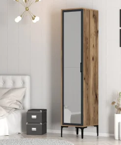 Armoire avec miroir style industriel Akoy L40cm Bois foncé et Anthracite