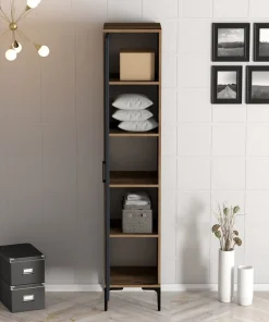 Armoire avec miroir style industriel Akoy L40cm Bois foncé et Anthracite