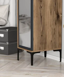 Armoire avec miroir style industriel Akoy L40cm Bois foncé et Anthracite