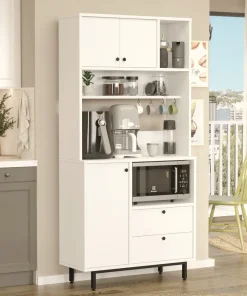 Armoire de cuisine moderne 4 portes et 2 tiroirs Axyl L88xH180cm Blanc