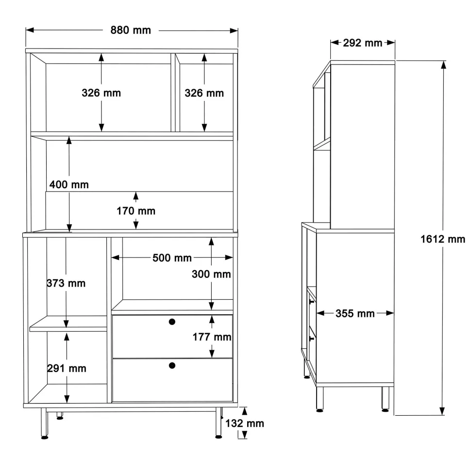 Armoire de cuisine moderne 4 portes et 2 tiroirs Axyl L88xH161,2cm Bois et Anthracite