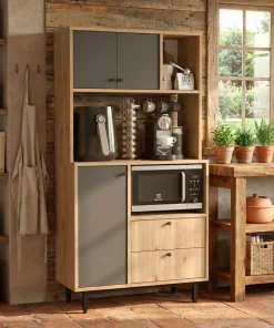 Armoire de cuisine moderne 4 portes et 2 tiroirs Axyl L88xH161,2cm Bois et Anthracite