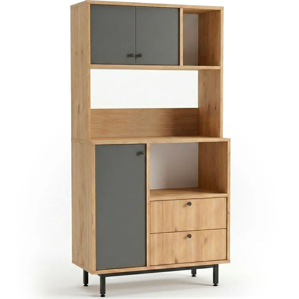 Armoire de cuisine moderne 4 portes et 2 tiroirs Axyl L88xH161,2cm Bois et Anthracite