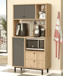 Armoire de cuisine moderne 4 portes et 2 tiroirs Axyl L88xH161,2cm Bois et Anthracite