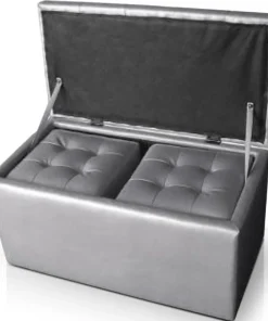 Banc Coffre Panky + 2 poufs Argent
