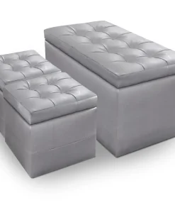 Banc Coffre Panky + 2 poufs Argent