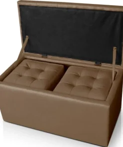 Banc Coffre Panky + 2 poufs Marron
