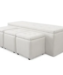 Banc Coffre Panky XL + 3 poufs Blanc