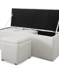 Banc Coffre Panky XL + 3 poufs Blanc