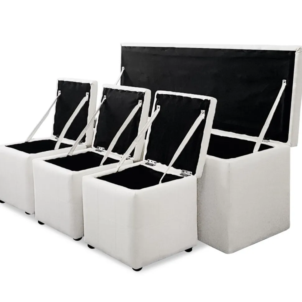 Banc Coffre Panky XL + 3 poufs Blanc