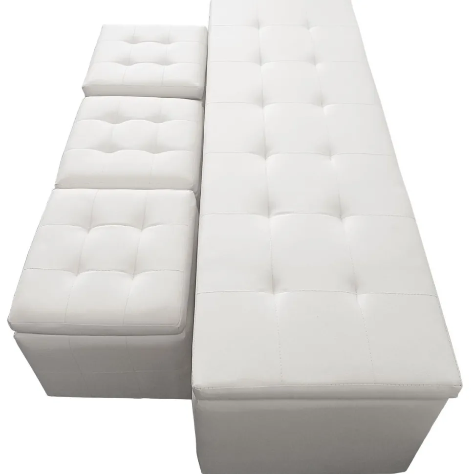 Banc Coffre Panky XL + 3 poufs Blanc