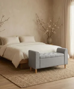 Banc coffre Winnie Tissu Gris clair