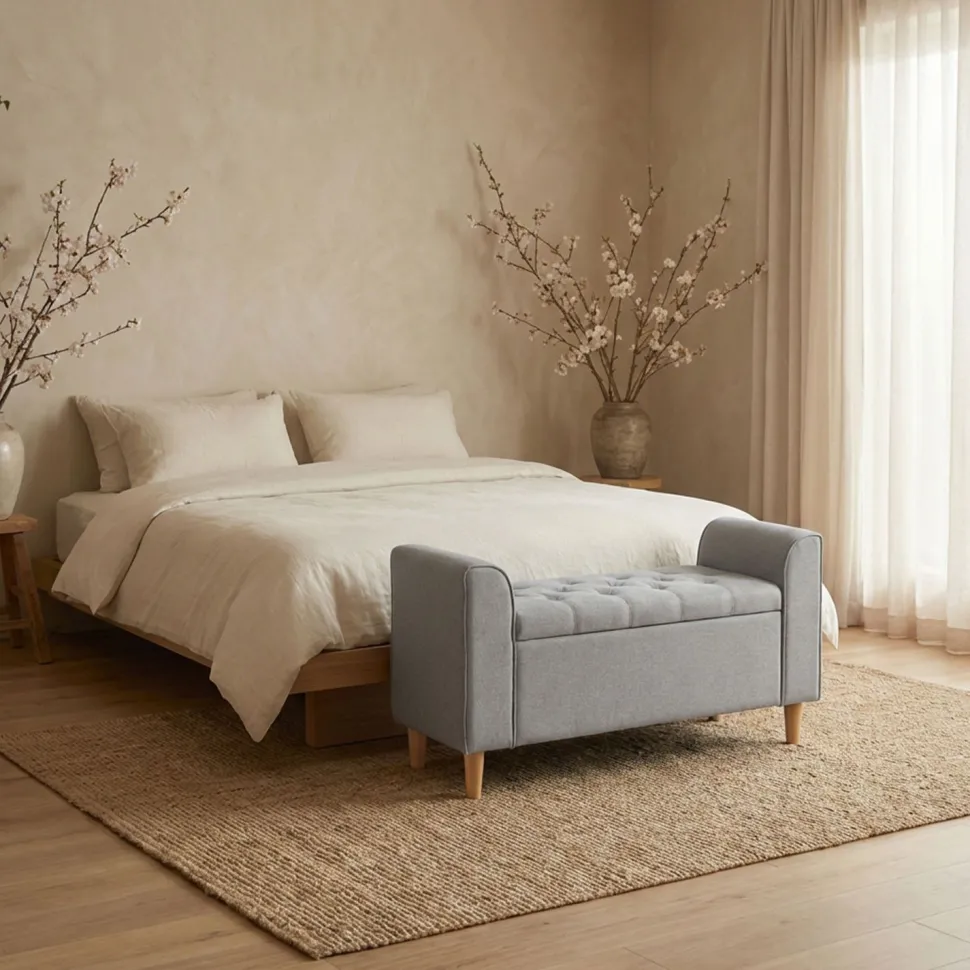 Banc coffre Winnie Tissu Gris clair