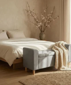 Banc coffre Winnie Tissu Gris clair