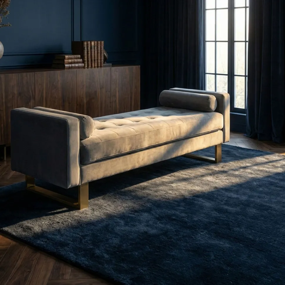 Banquette capitonnée Shell Velours Argent