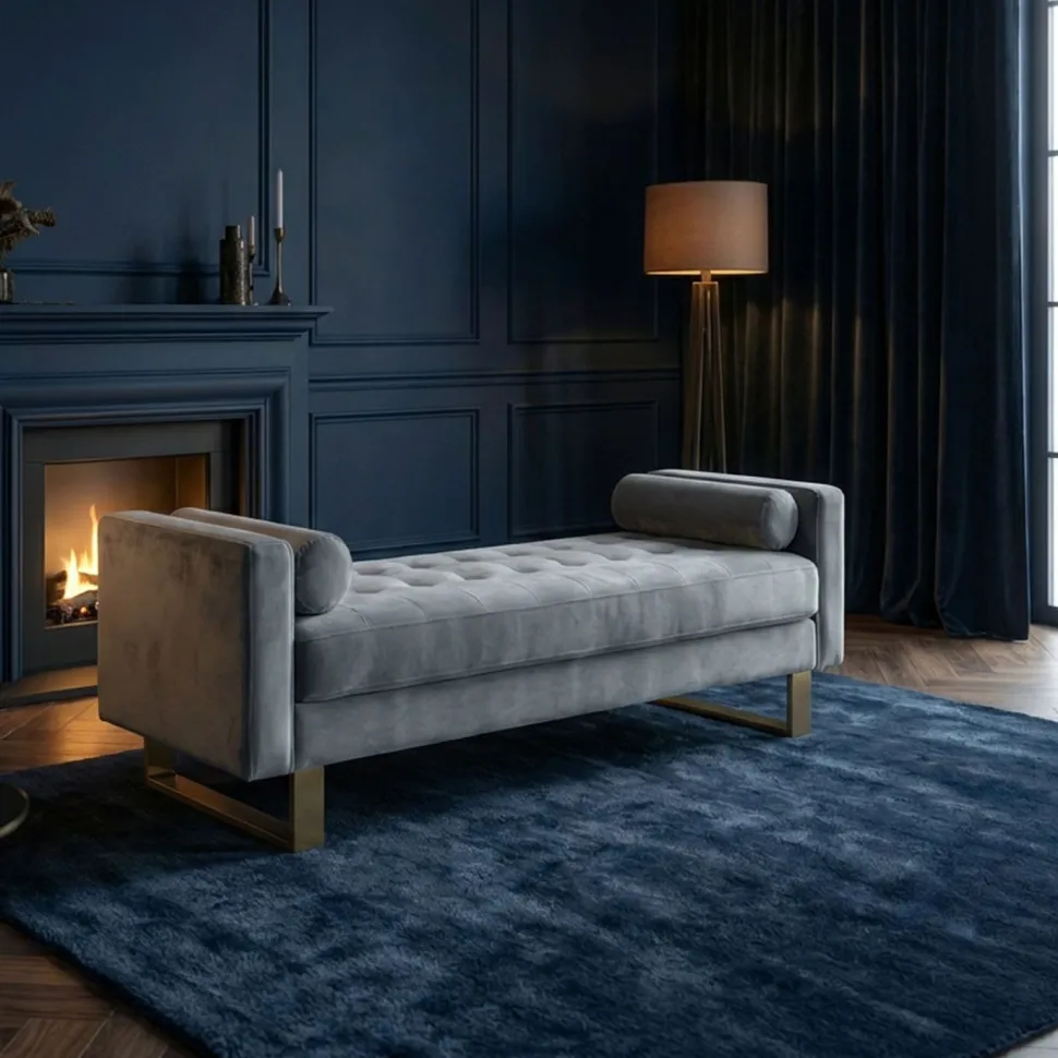 Banquette capitonnée Shell Velours Argent