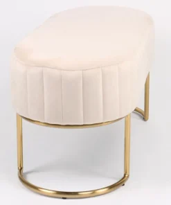 Banquette élégante matelassée Philomena pieds métal doré et Velours Beige