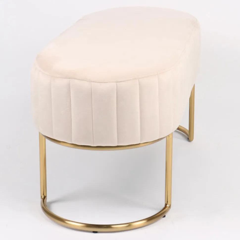 Banquette élégante matelassée Philomena pieds métal doré et Velours Beige