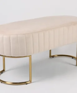 Banquette élégante matelassée Philomena pieds métal doré et Velours Beige