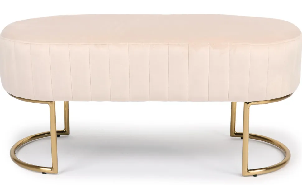 Banquette élégante matelassée Philomena pieds métal doré et Velours Beige