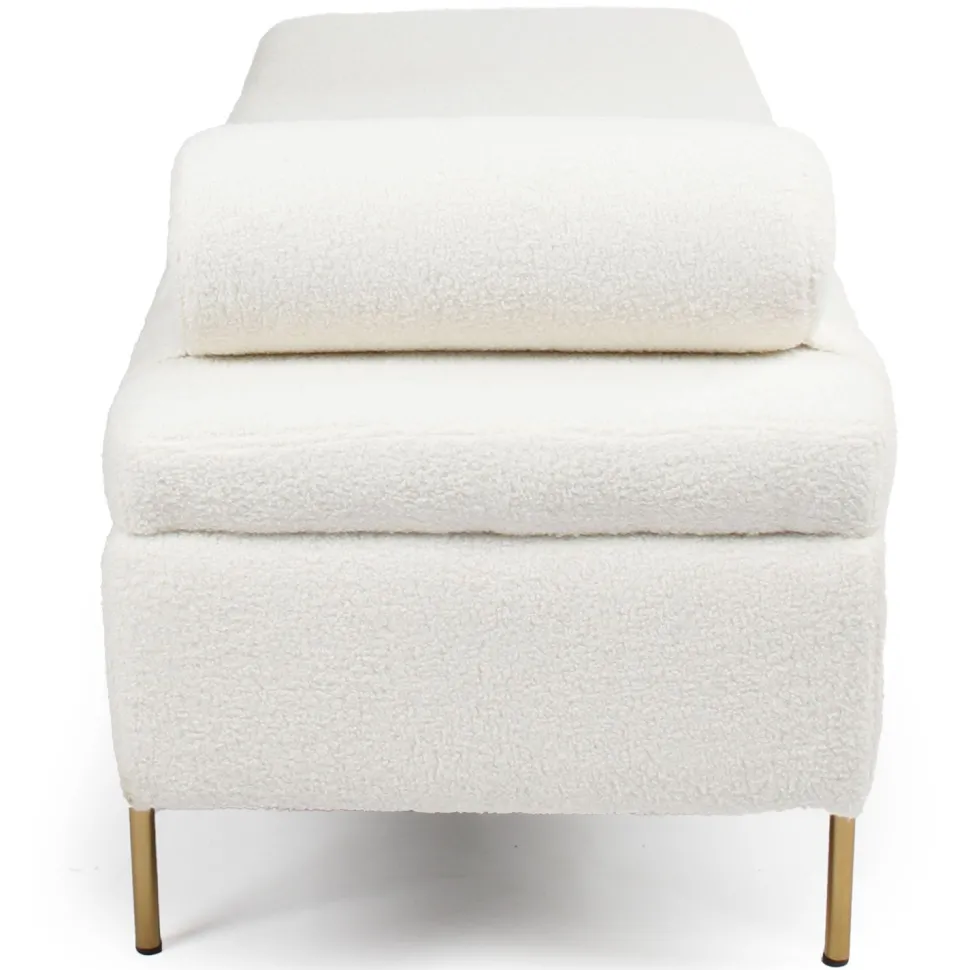 Banquette-coffre moderne Hepburn L140cm Tissu bouclette Blanc