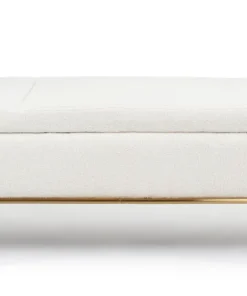 Banquette-coffre moderne Hepburn L140cm Tissu bouclette Blanc