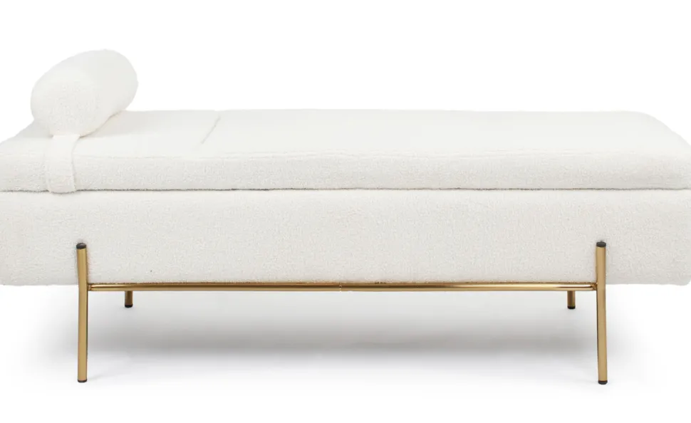 Banquette-coffre moderne Hepburn L140cm Tissu bouclette Blanc