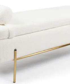 Banquette-coffre moderne Hepburn L140cm Tissu bouclette Blanc