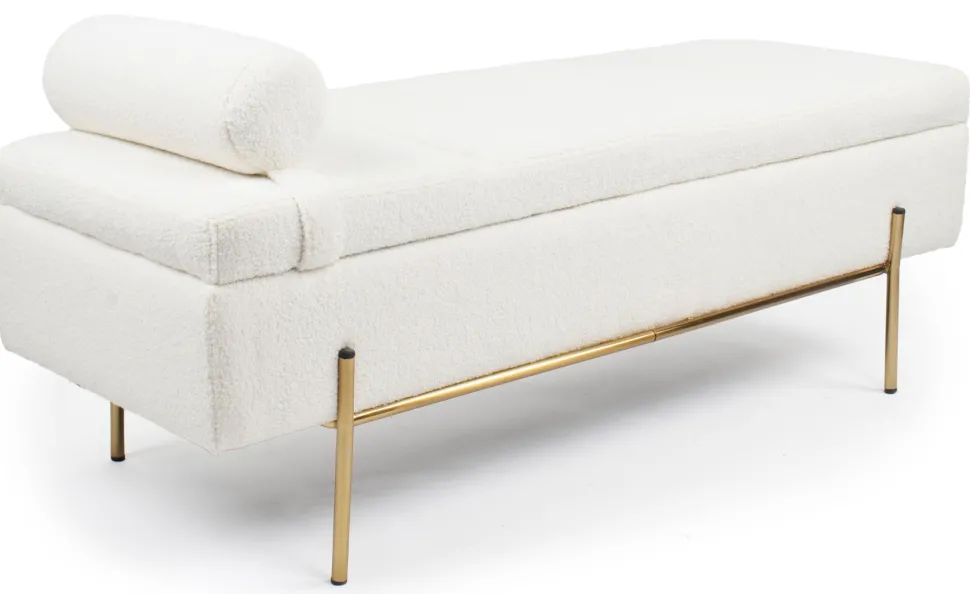 Banquette-coffre moderne Hepburn L140cm Tissu bouclette Blanc