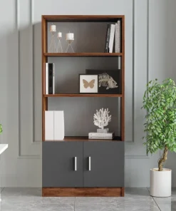 Bibliothèque moderne Busymo Chêne foncé et Gris