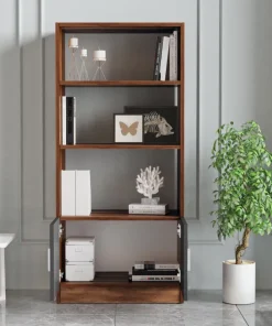 Bibliothèque moderne Busymo Chêne foncé et Gris