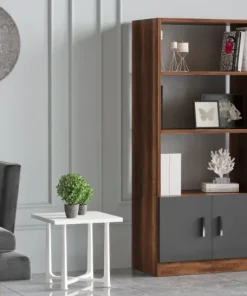 Bibliothèque moderne Busymo Chêne foncé et Gris