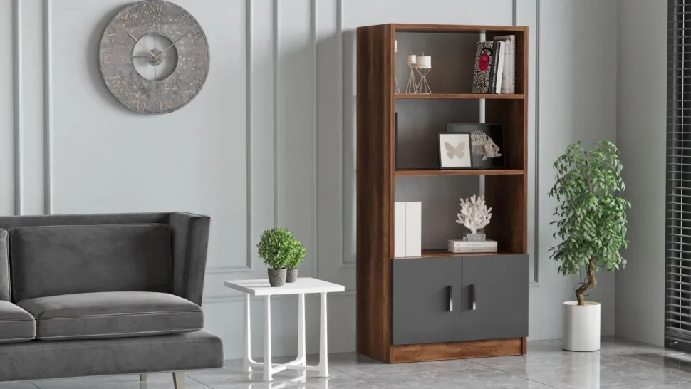 Bibliothèque moderne Busymo Chêne foncé et Gris
