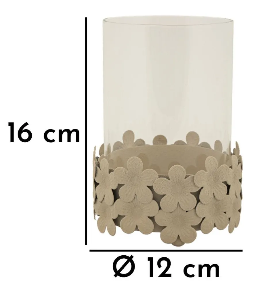 Bougeoir Dune en verre et base découpée en forme de fleur