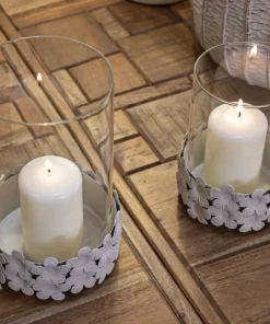 Bougeoir Dune en verre et base découpée en forme de fleur