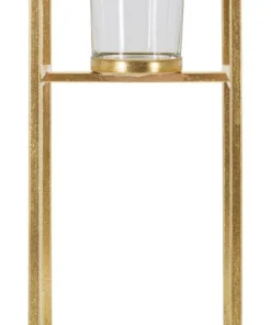 Bougeoir en métal doré et verre transparent carré