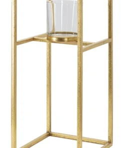 Bougeoir en métal doré et verre transparent carré