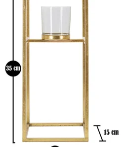 Bougeoir en métal doré et verre transparent carré