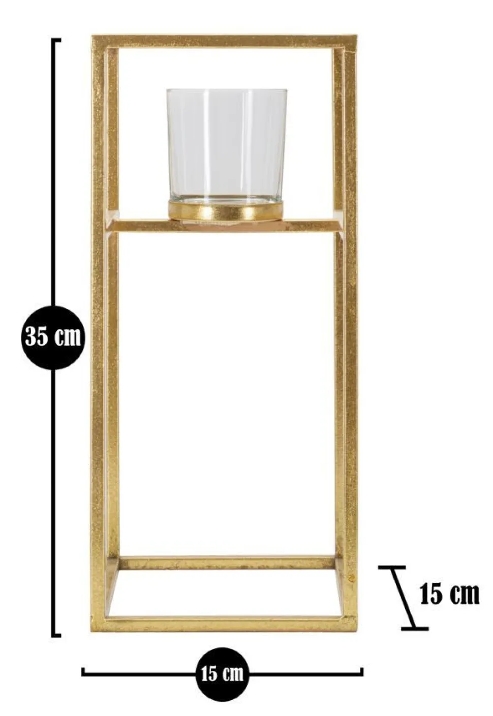 Bougeoir en métal doré et verre transparent carré