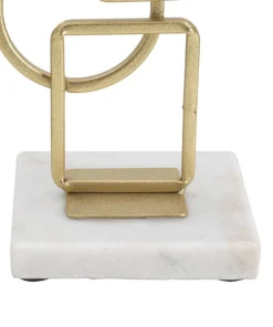 Bougeoir géométrique en métal doré et marbre blanc