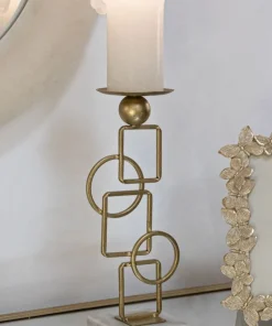 Bougeoir géométrique en métal doré et marbre blanc