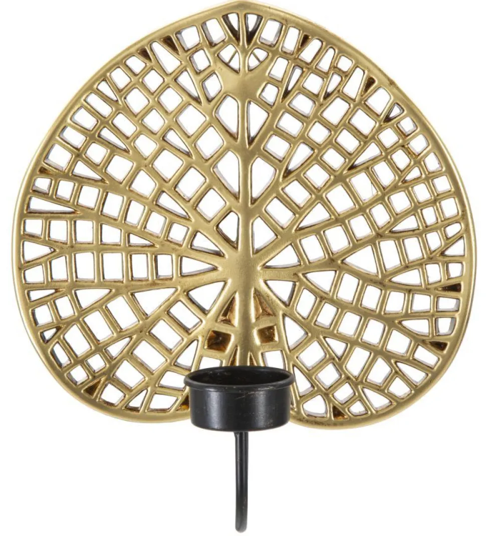 Bougeoir Lotus Métal Doré et Fer Noir