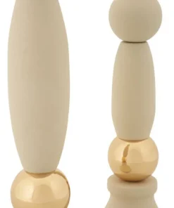Bougeoir Strek en Crème et Détails dorés Ensemble de 2 pcs