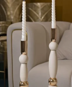 Bougeoir Strek en Crème et Détails dorés Ensemble de 2 pcs