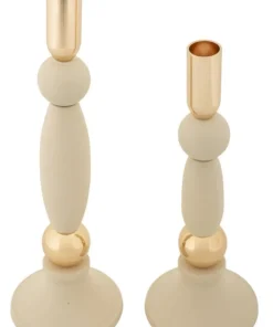 Bougeoir Strek en Crème et Détails dorés Ensemble de 2 pcs