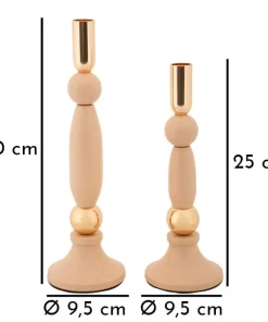 Bougeoir Strek rose set de 2 pièces finition dorée